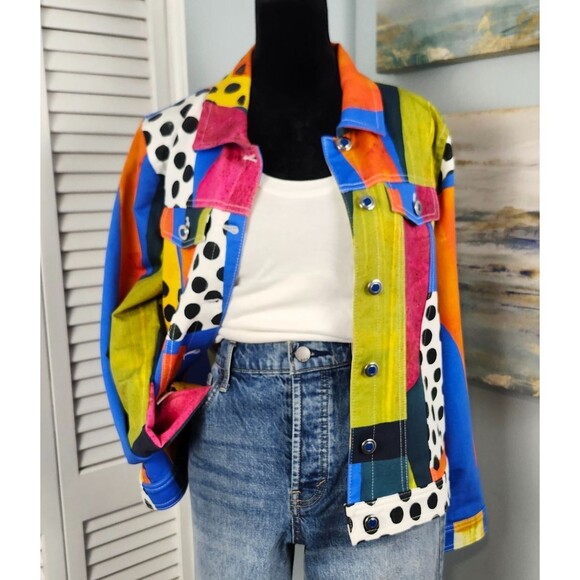 Simply Art by Dolcezza Jacket Multi-Color Abstract Print Artsy Blazer Size Small - Picture 2 of 12
